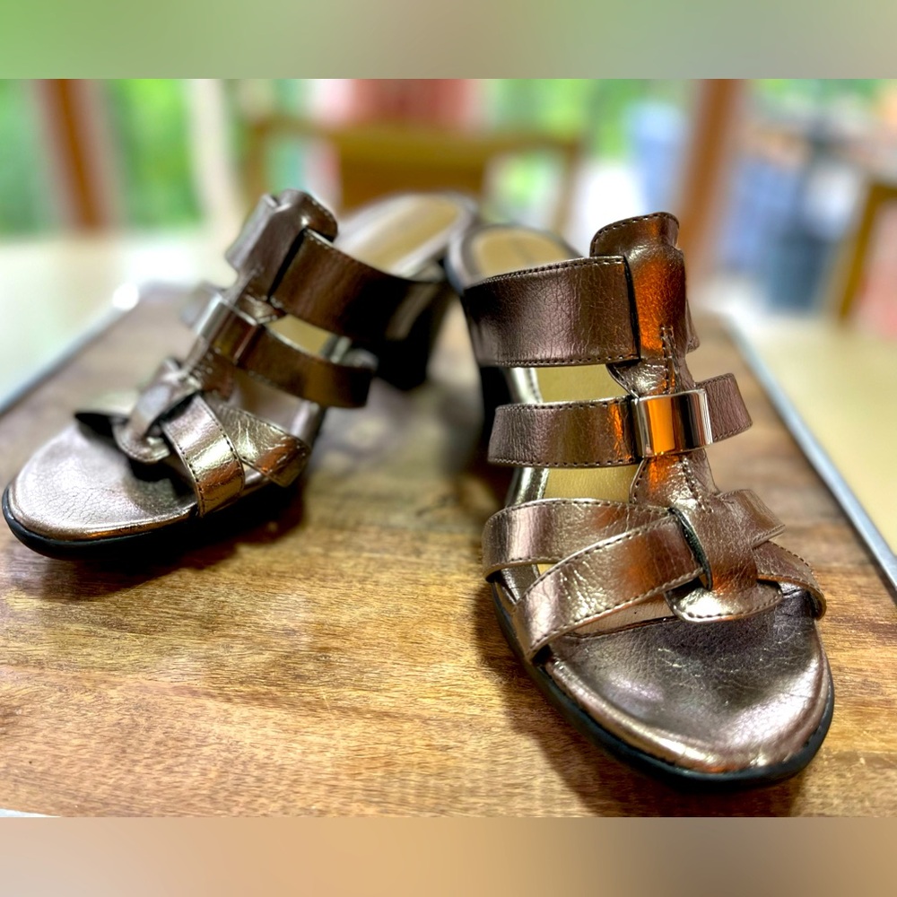 croft & barrow Metallic Bronze Strappy‎ Block Heel Sandals
